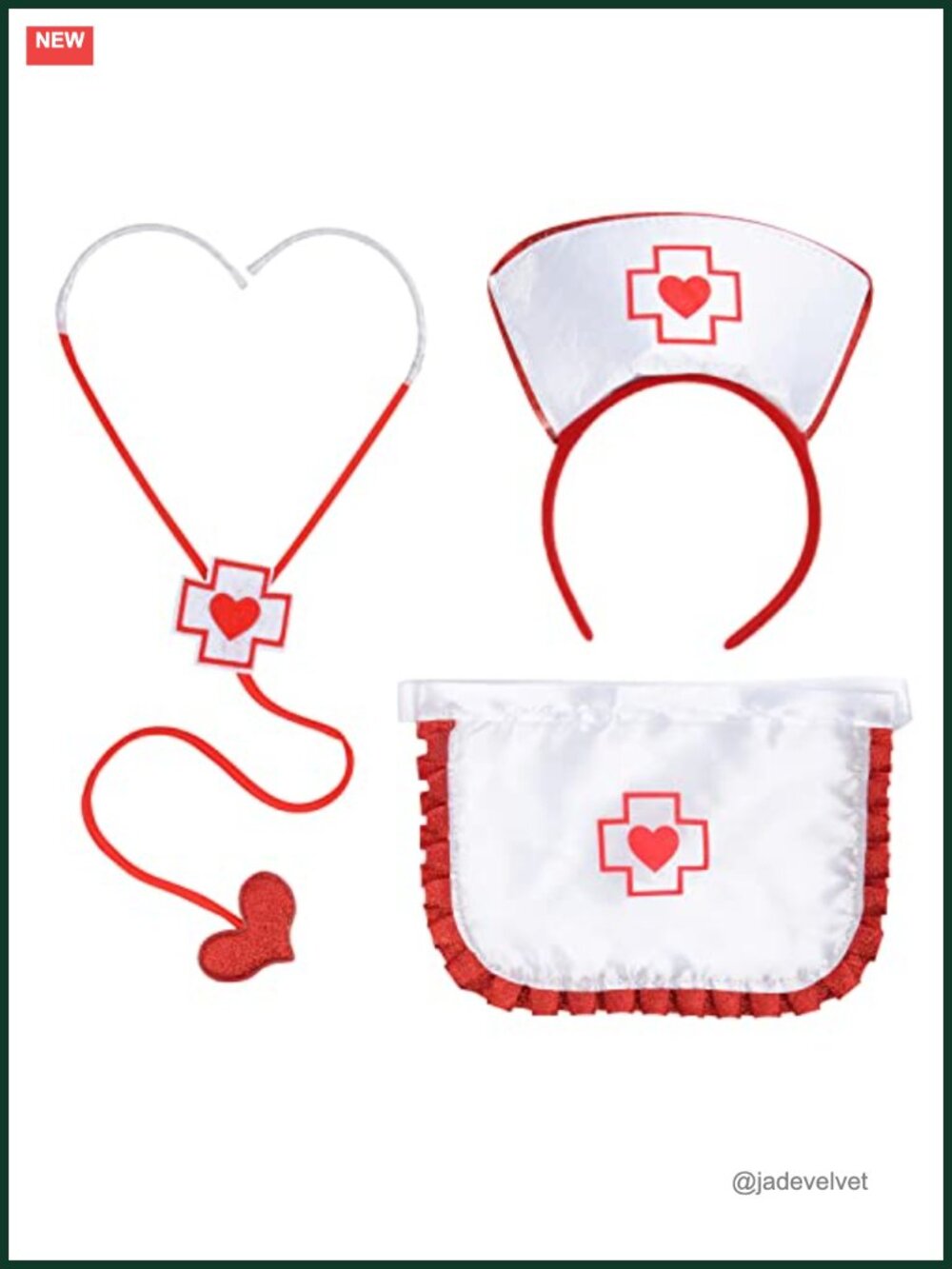 Nurse Costume Set Hat Headband Apron Stethoscope Cosplay Halloween One Size